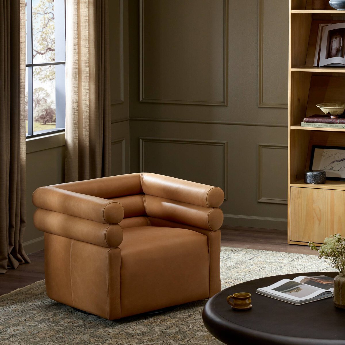 Everly Swivel Chair- Cognac
