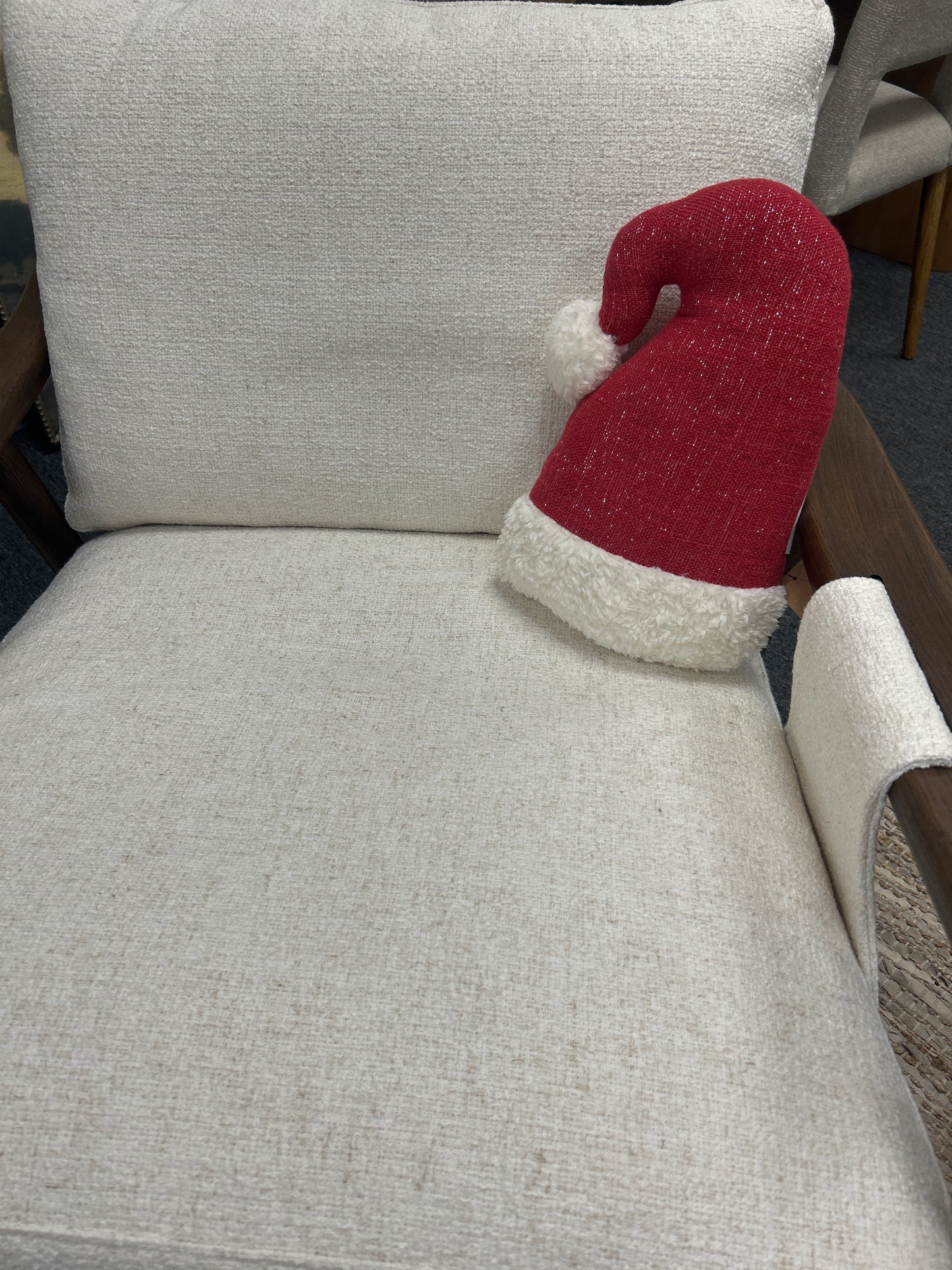 Woven Santa Hat Shaped Pillow with Faux Sherpa Cuff & Pom Pom