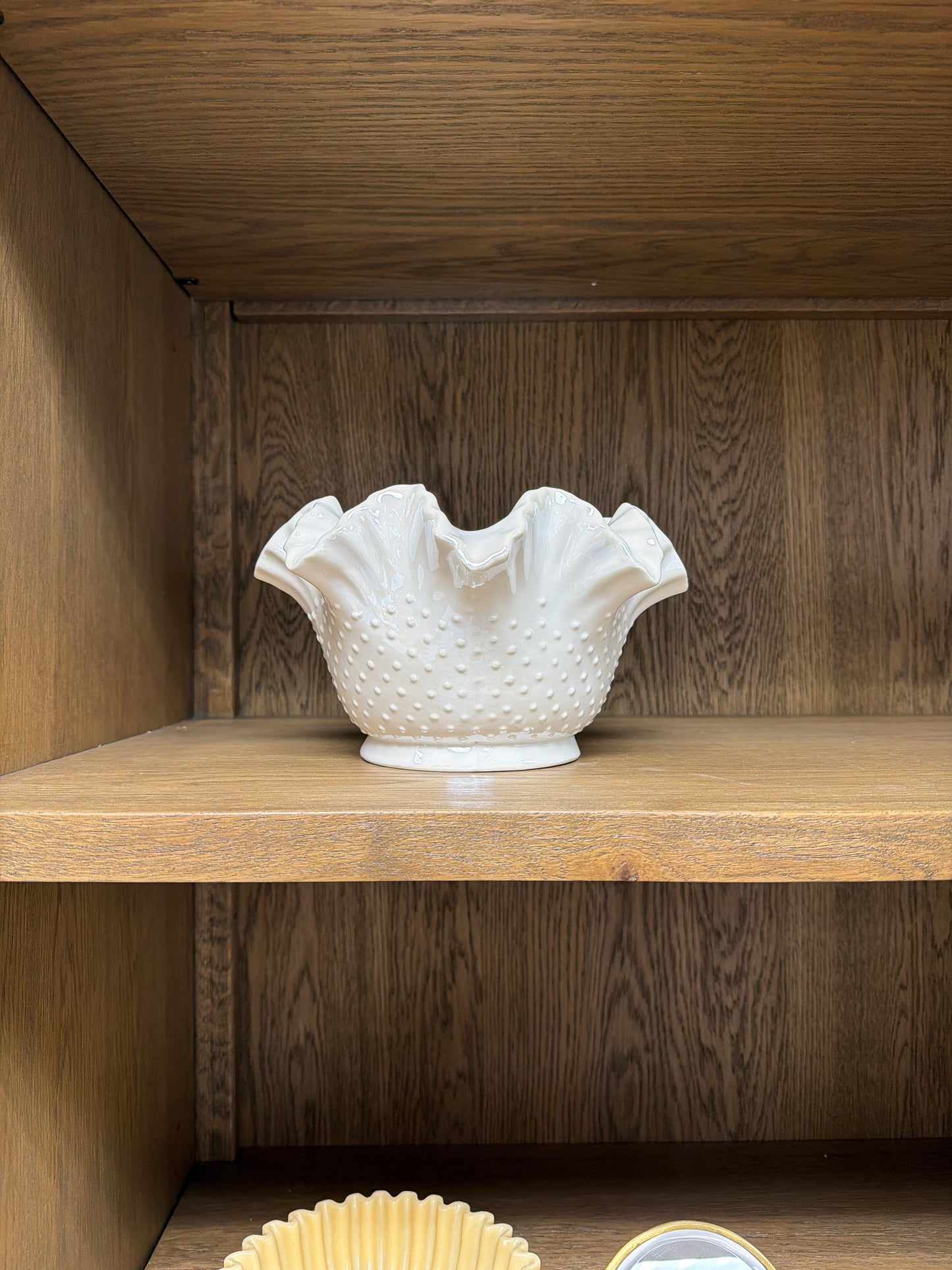 Stoneware Vintage Reproduction Ruffled Hobnail Bowl, White