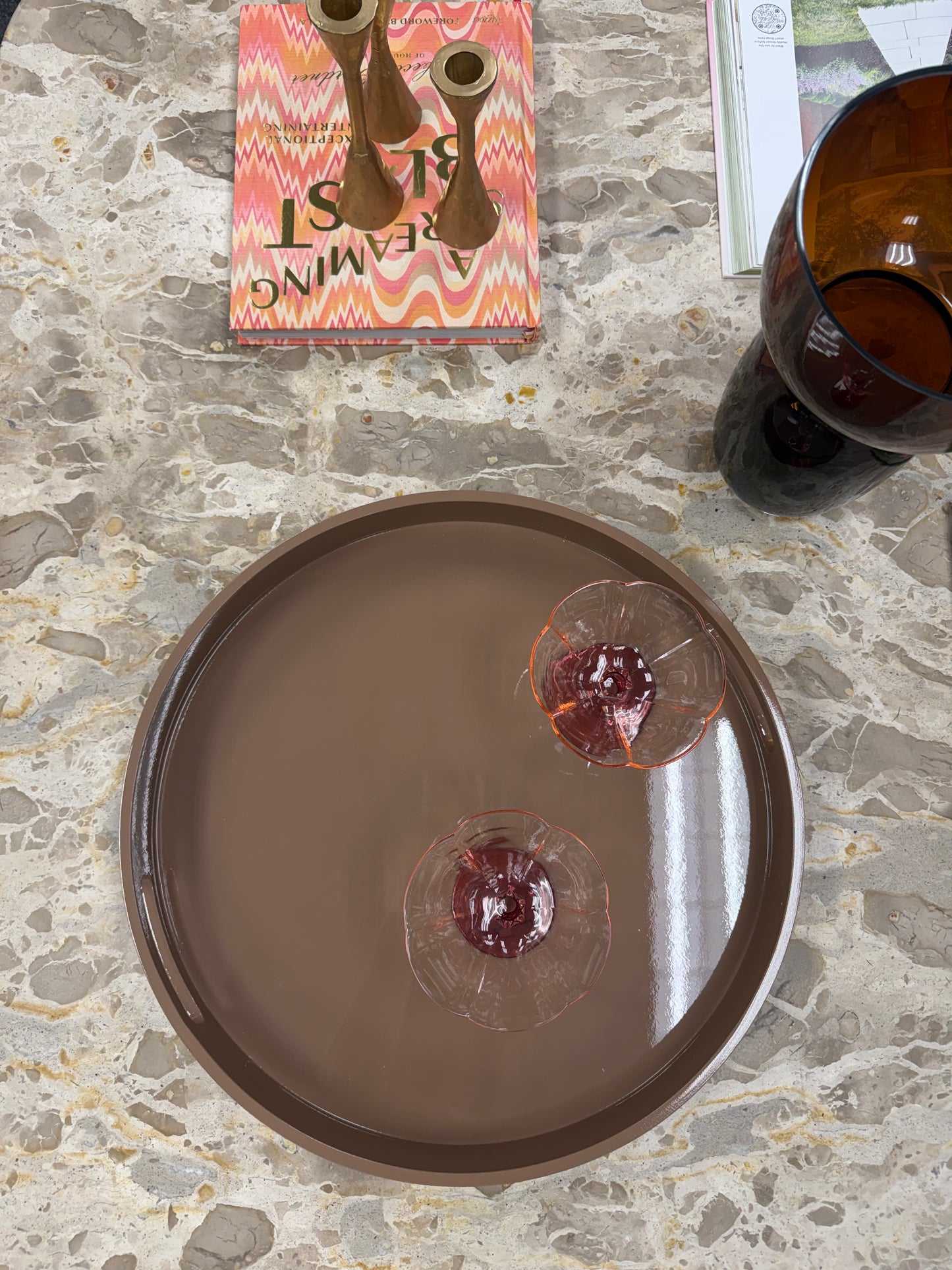 MDF Lacquered Trays w/ Handles, Brown & Taupe, Set of 2