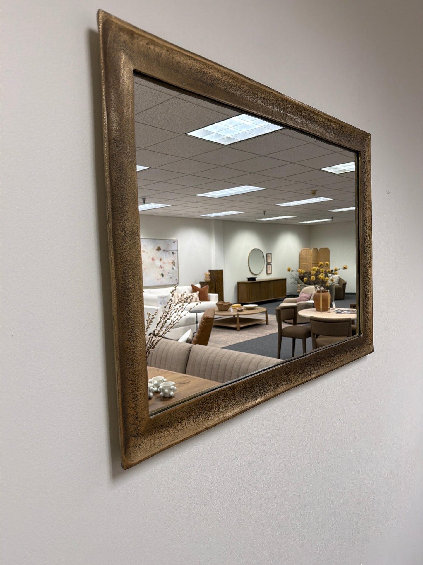 Cast Aluminum Curved Rectangular Mirror Brass Antique