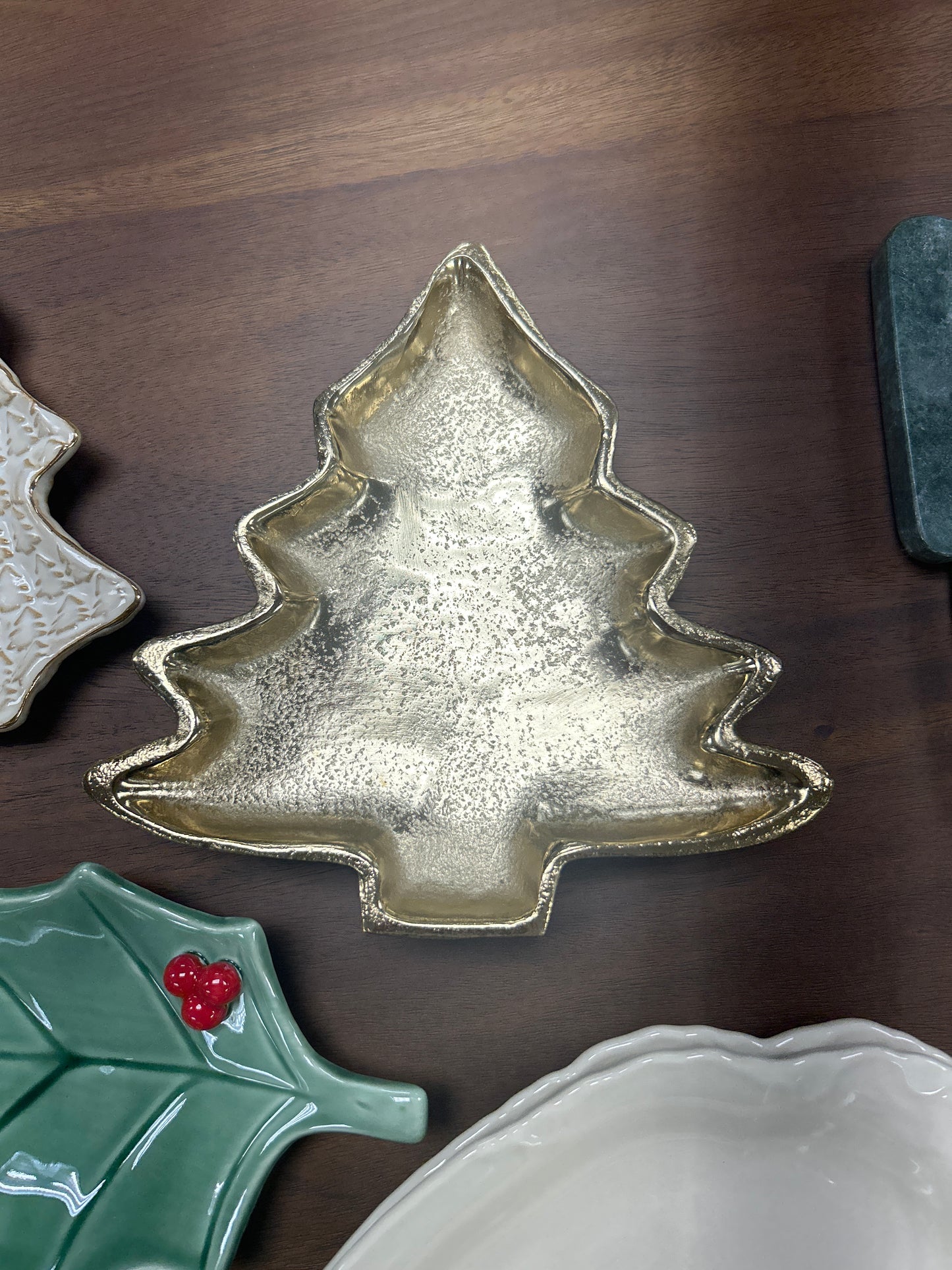 Cast Aluminum Tree Shaped Dish, Gold Finish