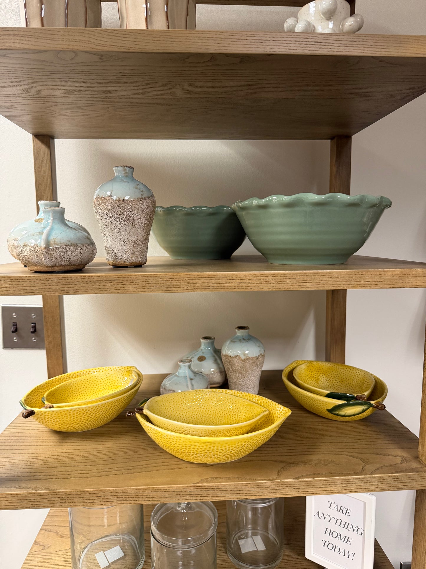 Hand-Painted Stoneware Lemon Shaped Bowls, Yellow, Set of 2