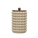 Stoneware Canister w/ Raised Dots & Acacia Wood Lid & Natural- Tall
