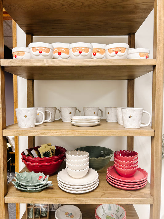 Stoneware Santa Head Shaped Mixing Bowl with Red Rim, Red & White- Small