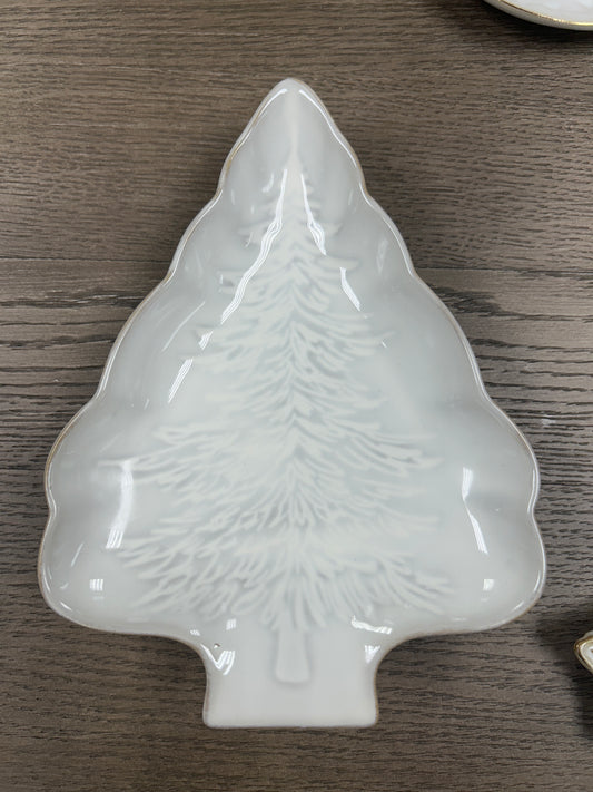 Stoneware Tree Shaped Plate w/ Tree Design (Each One Will Vary)