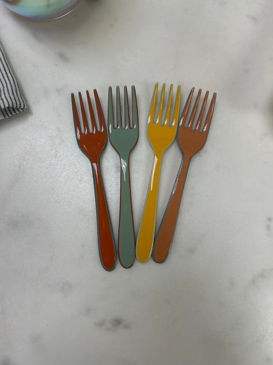 Enameled Stainless Steel Forks w/ Colored Edge, 4 Colors, Set of 4