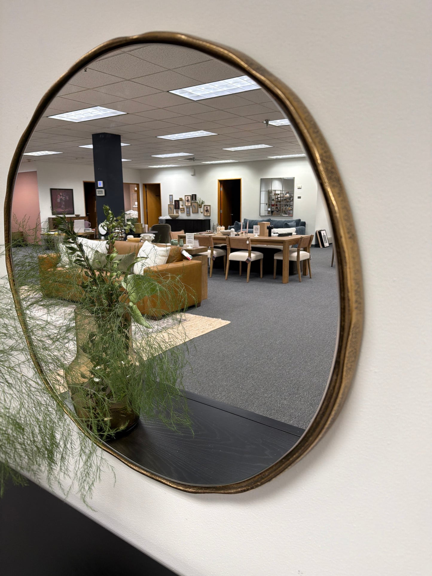 Organic Wall Mirror w/Plain Glass Brass Antique