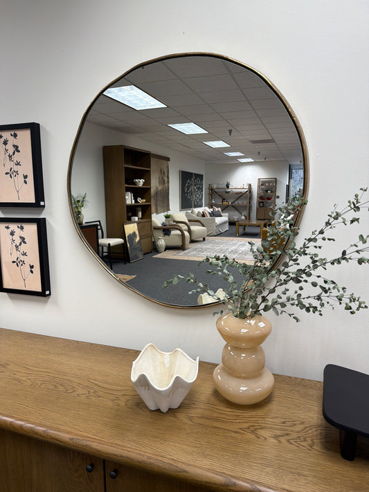 Organic Wall Mirror w/Plain Glass Brass Antique