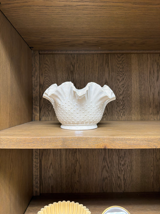 Stoneware Vintage Reproduction Ruffled Hobnail Bowl, White