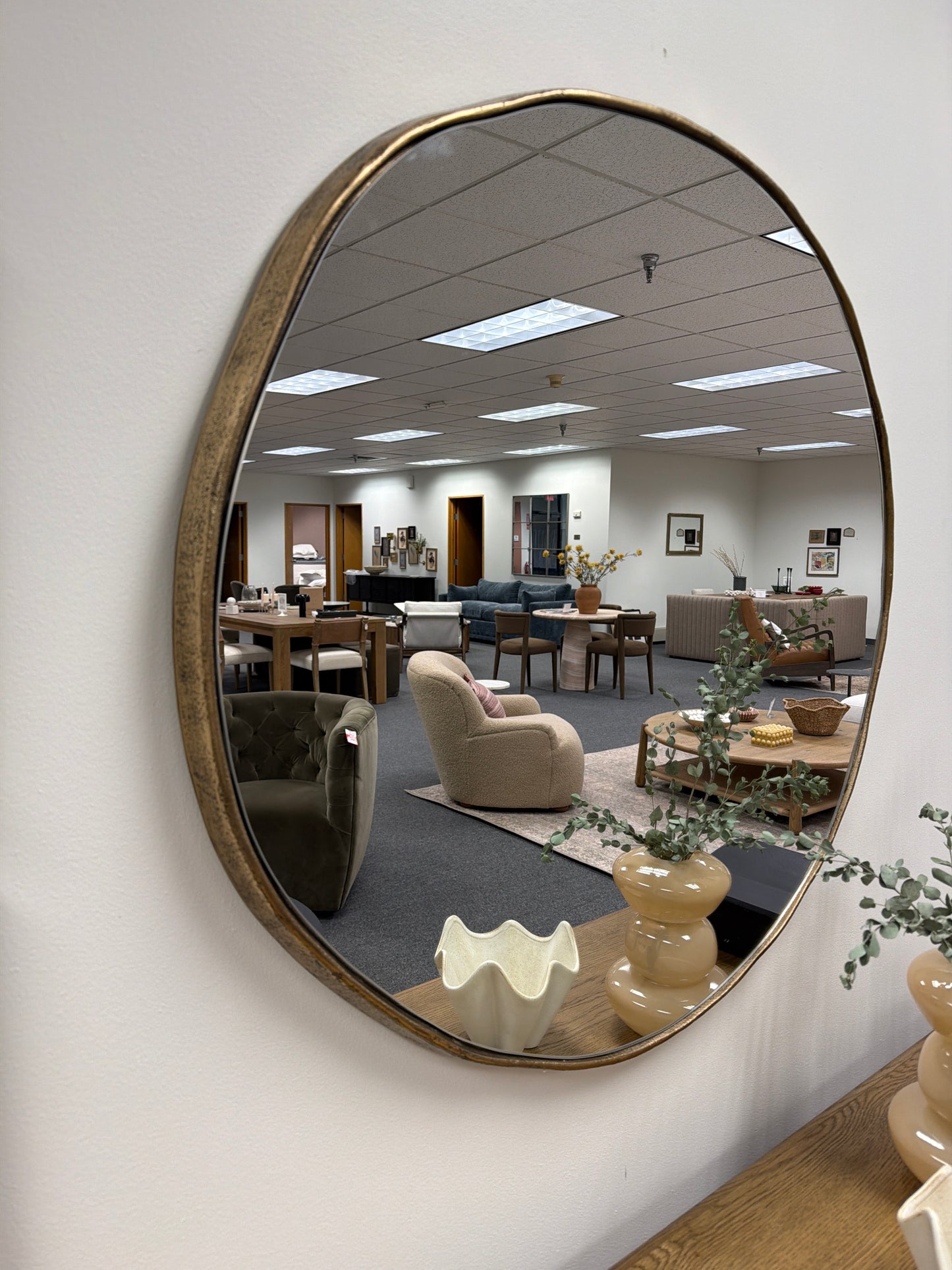 Organic Wall Mirror w/Plain Glass Brass Antique