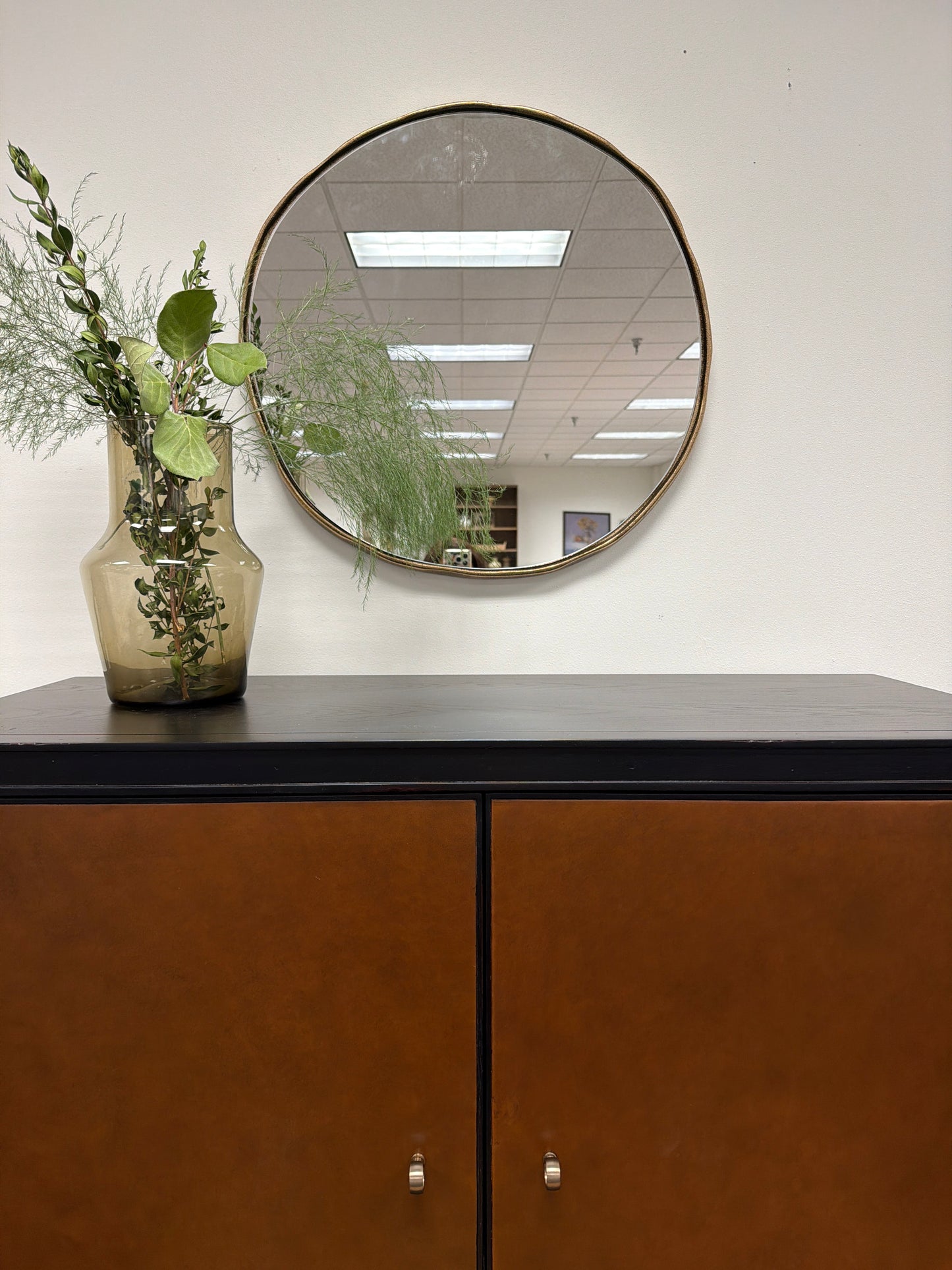 Organic Wall Mirror w/Plain Glass Brass Antique