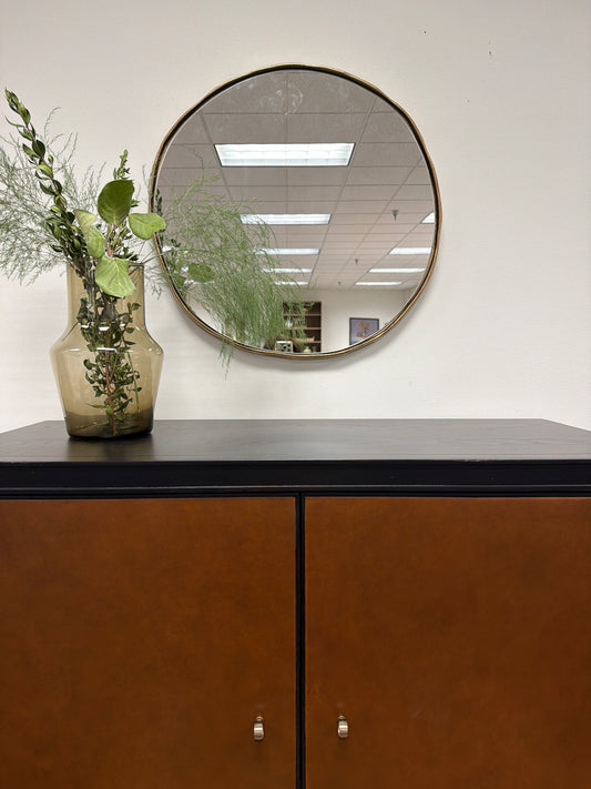 Organic Wall Mirror w/Plain Glass Brass Antique