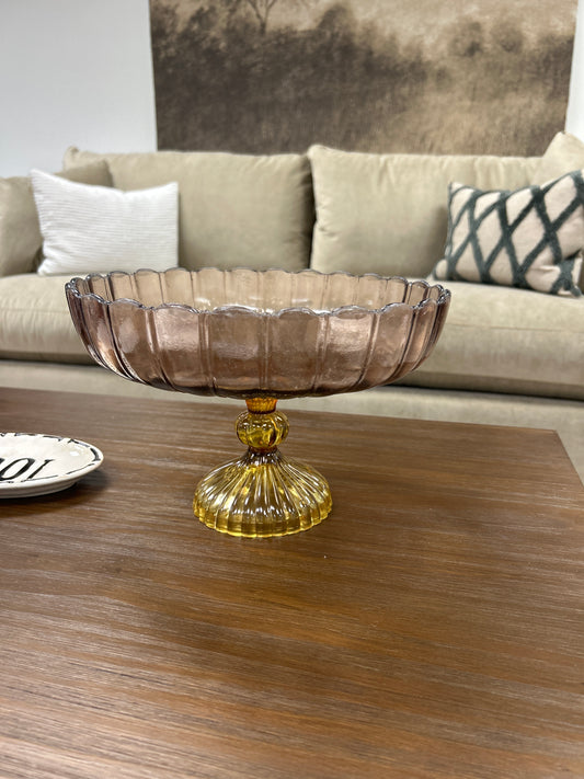 MULTI-COLORED GLASS COMPOTE - SCALLOPED