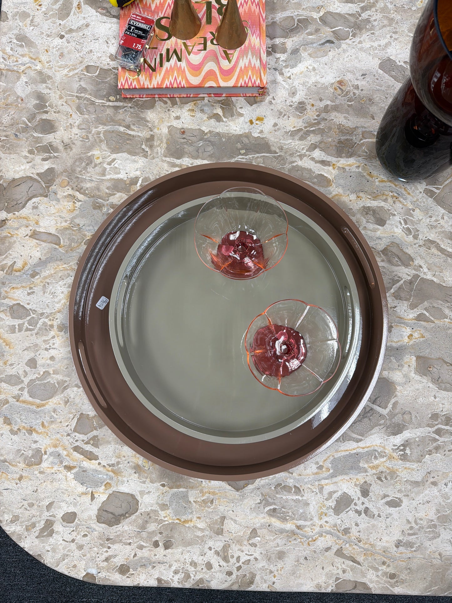 MDF Lacquered Trays w/ Handles, Brown & Taupe, Set of 2