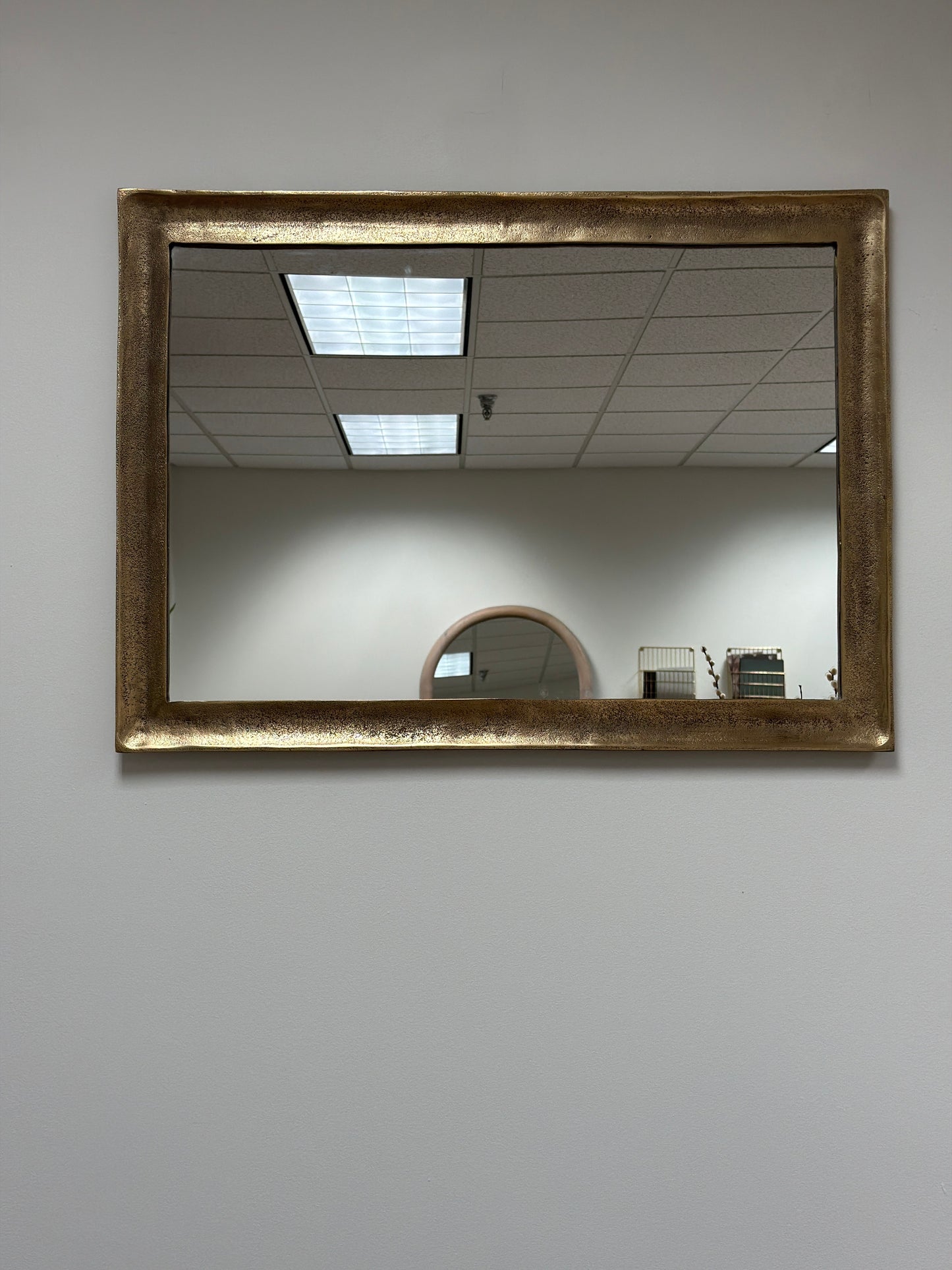 Cast Aluminum Curved Rectangular Mirror Brass Antique