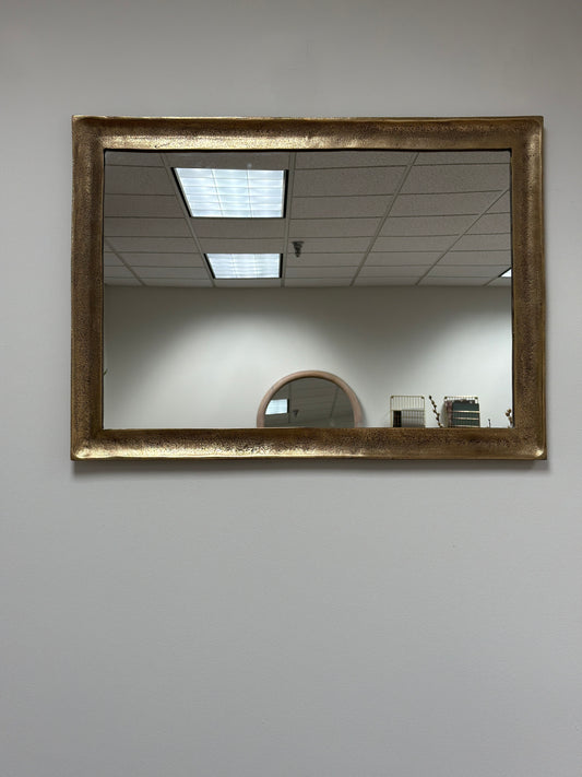 Cast Aluminum Curved Rectangular Mirror Brass Antique