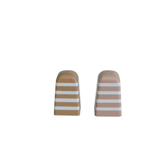 Resin Salt & Pepper Shakers w/ Stripes, Buff & Camel Color, Set of 2