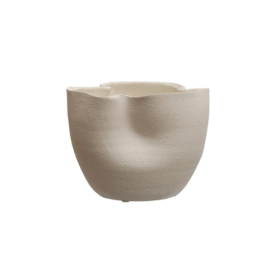 Stoneware Ruffled Planter, Sand Finish, Reactive Glaze (Holds 4" Pot) (Each One Will Vary)