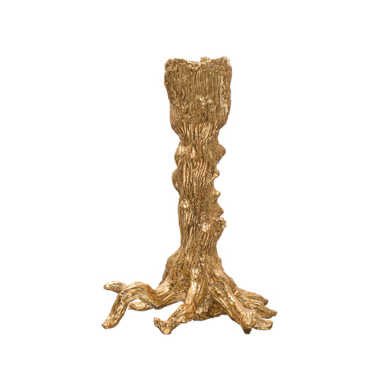 Resin Tree Trunk Taper Holder, Gold Finish