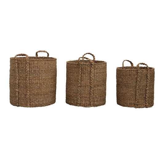 Hand-Woven Baskets with Handles- Large