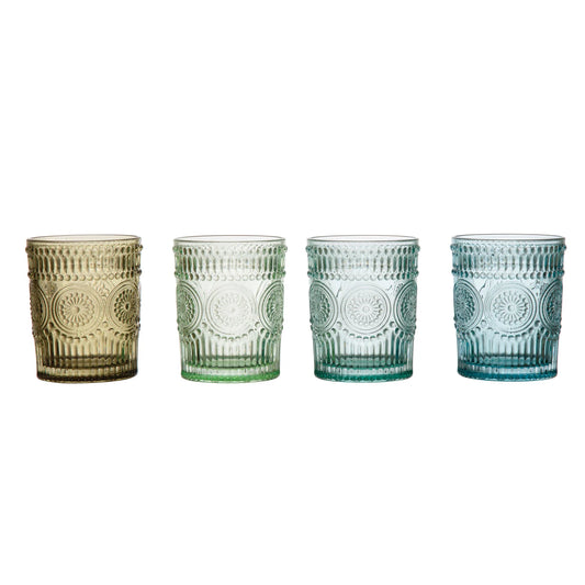 Embossed Drinking Glass, set of 4