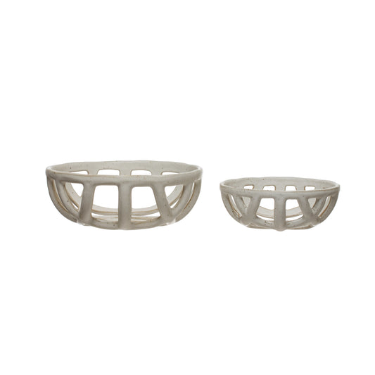 Handmade Stoneware Basket Bowls, Set of 2