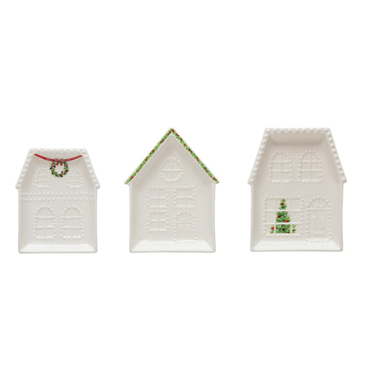 Embossed Stoneware House Plate, 3 Styles-  SOLD SEPARATELY