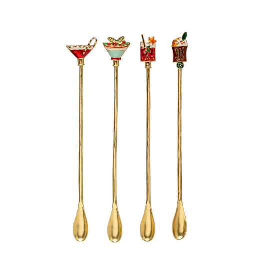 Zinc Alloy Cocktail Spoon w/ Enameled Beverage Icon Handle- 4 Styles-   SOLD SEPARATELY