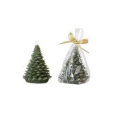 Unscented Tree Shaped Candle w/ Gold Tips, Evergreen Color- Large