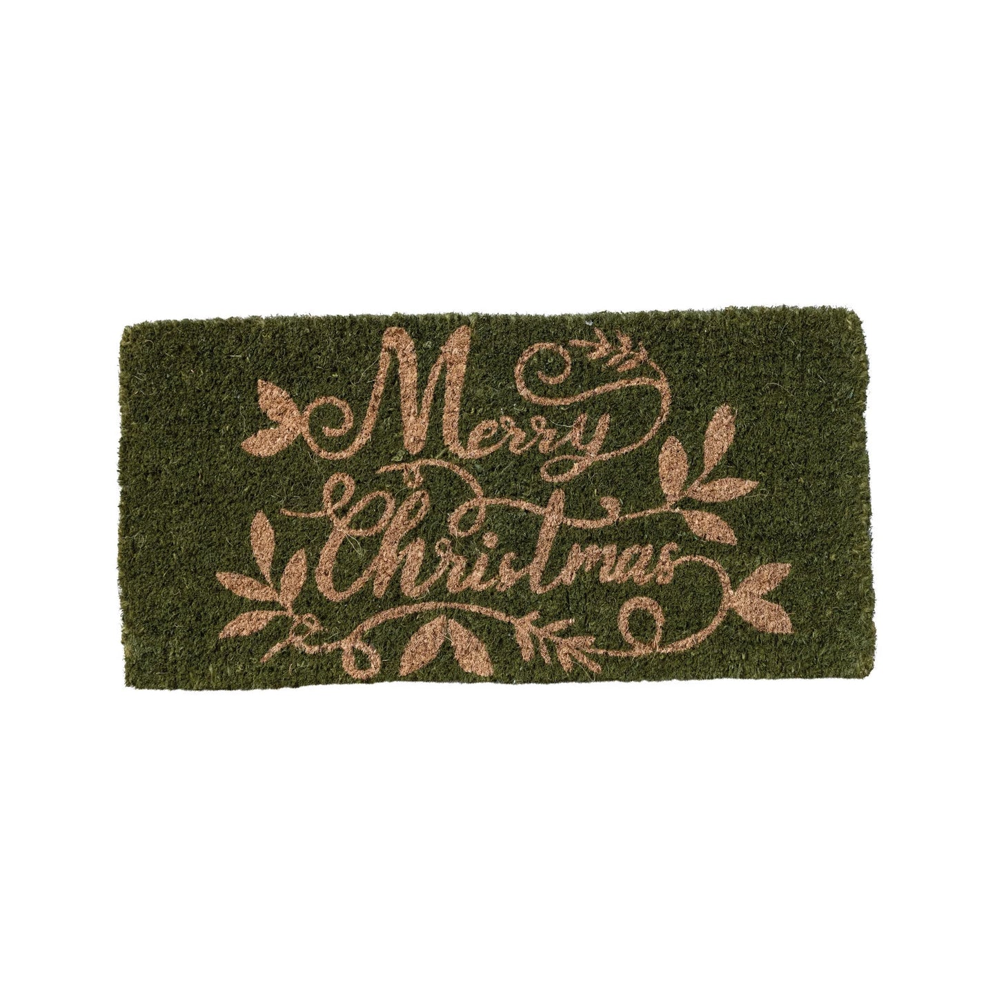 Natural Coir Doormat "Merry Christmas", Green