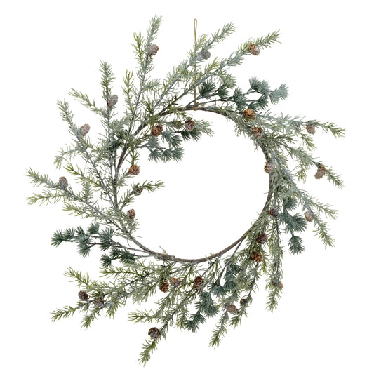 Faux Spruce Wreath w/ Natural Pinecones, Frost Finish, Green