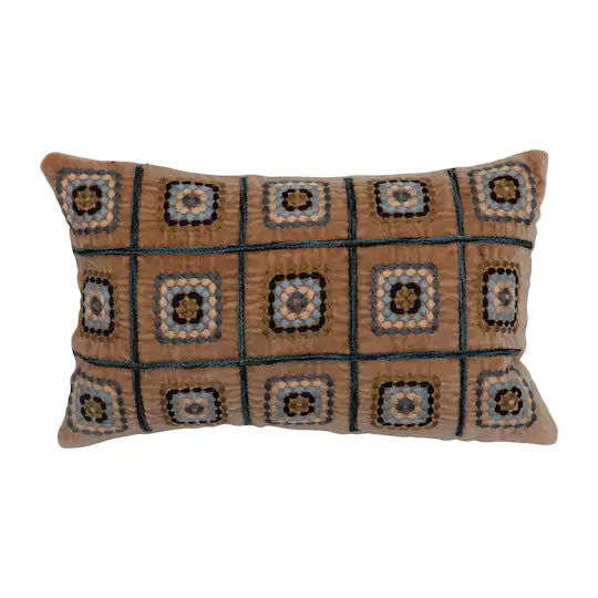 14" x 9" Cotton Velvet Embroidered Lumbar Pillow