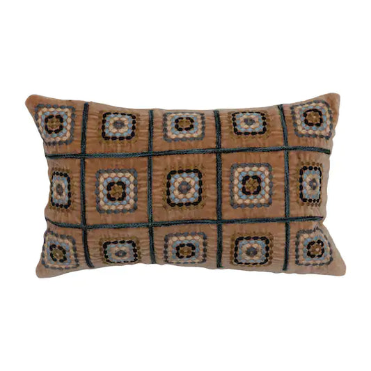14" x 9" Cotton Velvet Embroidered Lumbar Pillow