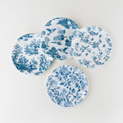 Pictorial Blue and White "Paper" Plate- Set of 4, Melamine, 9"