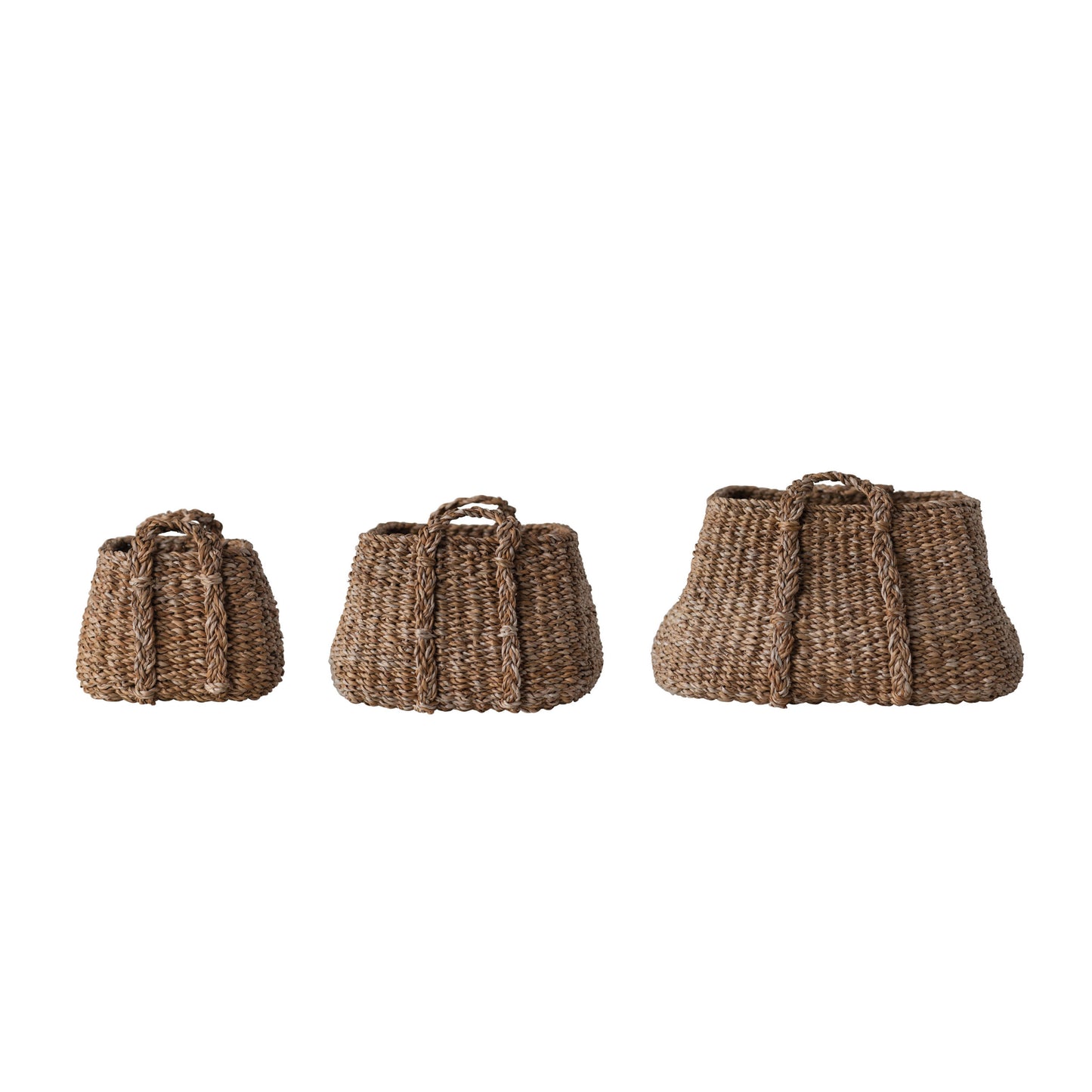 Woven Seagrass Baskets with Handles, Set of 3