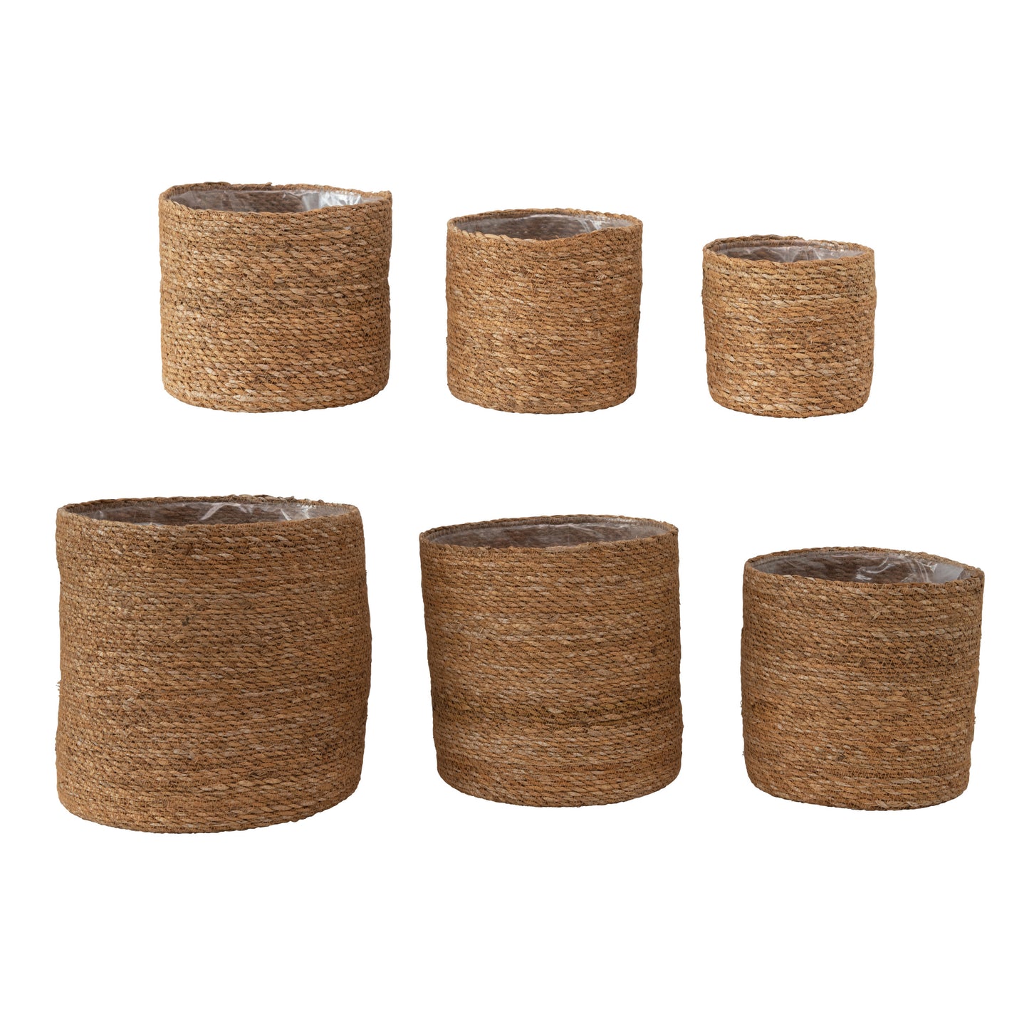 Hand-Woven Baskets with Plastic Lining, Set of 6