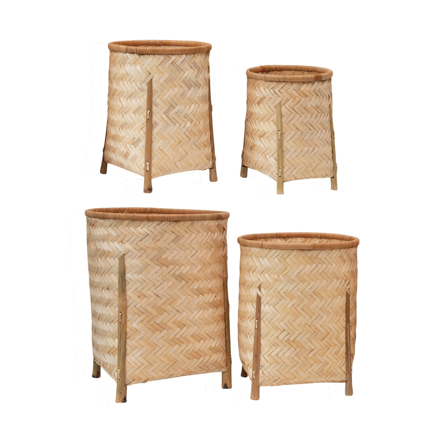 Woven Bamboo Baskets with Legs, Set of 4