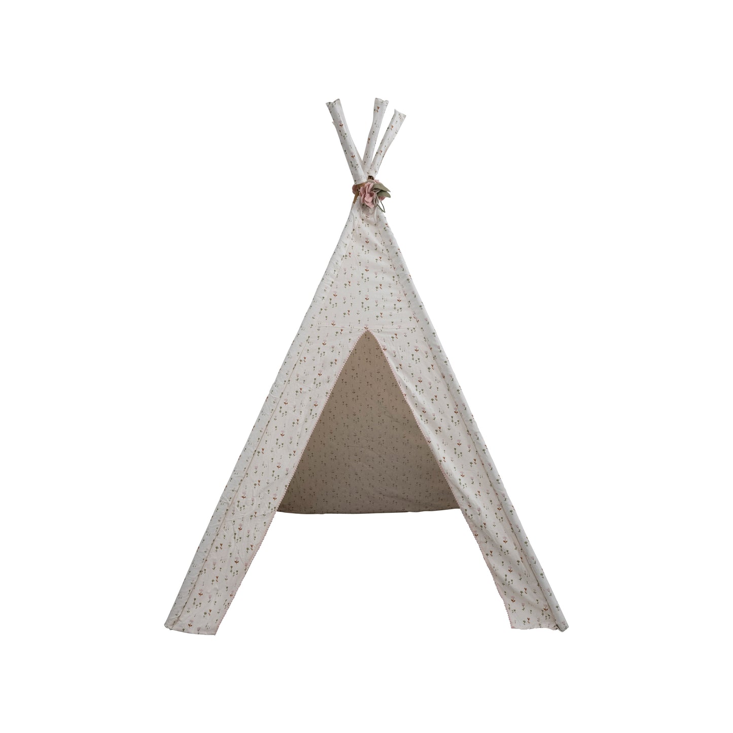 Canvas and Wood Teepee with Floral Pattern and Felt Flowers